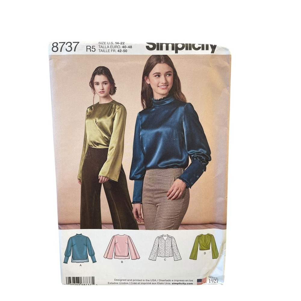 Simplicity Sewing Pattern Misses 14-22 Blouse Wrap Puff Bell Sleeve 8737